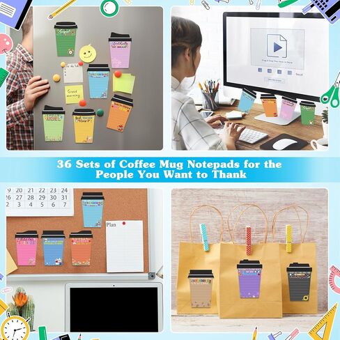 36 Set Employee Appreciation Gifts Bulk Team - 36Pack Coffee Cup Notepad+36 Ballpoint Pens+ 36 Drawstring Gift Bags, Bulk Gifts for Coworkers/Staffs/Teachers/Christmas in Saudi Arabia