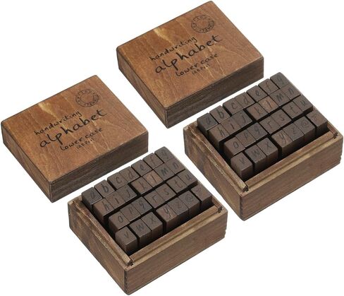 PATIKIL Letter Rubber Stamps, 56Pcs 2 Set Lowercase Handwriting Wood Alphabet Stamps Wooden Letter Stamp with Vintage Box for DIY Craft Card Making in Saudi Arabia