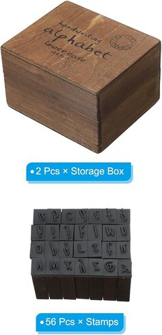 PATIKIL Letter Rubber Stamps, 56Pcs 2 Set Lowercase Handwriting Wood Alphabet Stamps Wooden Letter Stamp with Vintage Box for DIY Craft Card Making in Saudi Arabia