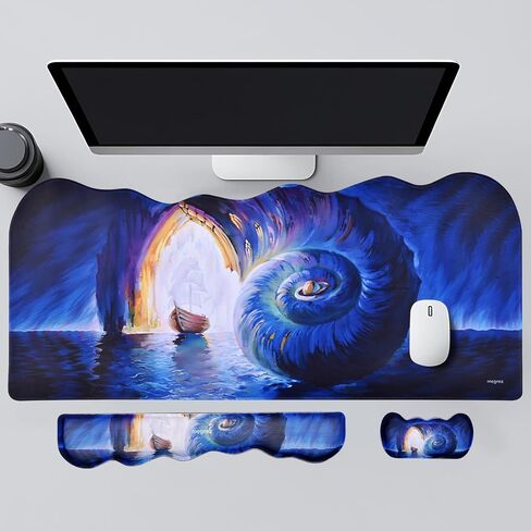 MEGREZ Ergonomic Memory Foam Wrist Support Set, Desk Pad + Wrist Rest + Keyboard Wrist Rest, Non-Slip Base Wave Shape Desk Pad Mat for Home/Office, Sunset Sky in Saudi Arabia