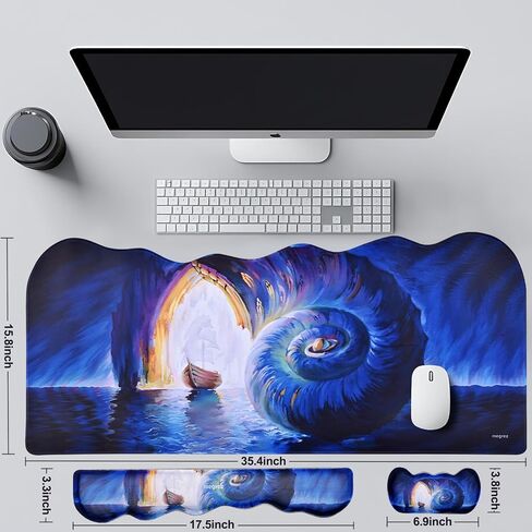 MEGREZ Ergonomic Memory Foam Wrist Support Set, Desk Pad + Wrist Rest + Keyboard Wrist Rest, Non-Slip Base Wave Shape Desk Pad Mat for Home/Office, Sunset Sky in Saudi Arabia