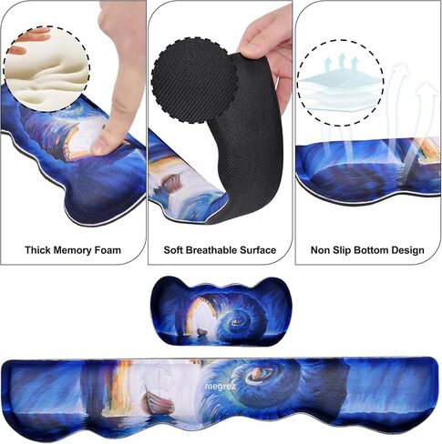 MEGREZ Ergonomic Memory Foam Wrist Support Set, Desk Pad + Wrist Rest + Keyboard Wrist Rest, Non-Slip Base Wave Shape Desk Pad Mat for Home/Office, Sunset Sky in Saudi Arabia