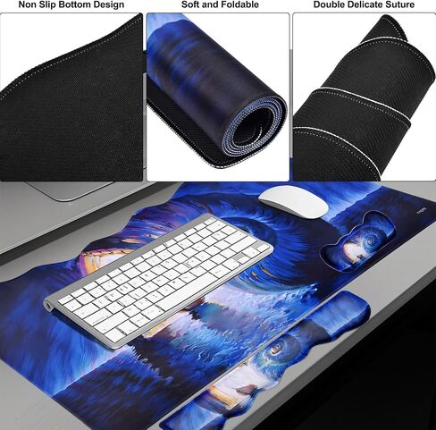MEGREZ Ergonomic Memory Foam Wrist Support Set, Desk Pad + Wrist Rest + Keyboard Wrist Rest, Non-Slip Base Wave Shape Desk Pad Mat for Home/Office, Sunset Sky in Saudi Arabia