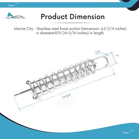 MARINE CITY 304 درجة من الفولاذ المقاوم للصدأ للقوارب مرساة خط رسو زنبركي ممتص للصدمات 10-5/8 بوصة للقوارب - اليخوت - مشاة البحرية - السفن - قوارب الكاياك (عبوة من 1) in Saudi Arabia