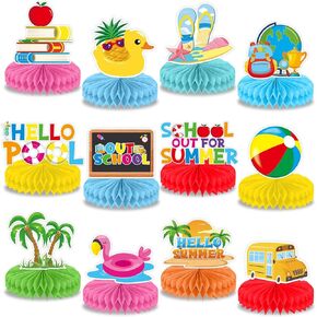 12pcs School's Out for Summer Party Honeycomb Centerces End of Sever