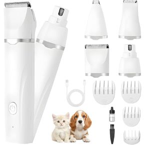 4-in-1 Dog Clippers for Grooming Dog Scissors Beauty Suit, Low-Noise Claw Trimmer, Rechargeable, Cordless Nail Grinding Razor, Suitable for Cats, Dogs and Other Small Pets (Blue)