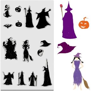 Halloween Clear Stamps لصنع البطاقات وزينة ألبوم الصور ، طوابع الساحرة المعالج ، خفافيش القطط اليقطين الشفافة السيليكون