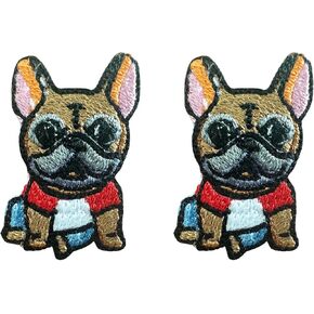 مجموعة من 2 صغير. Mini French Bulldog Dog Puppy Pet Cute Cartoon Logo7 تصحيحات خياطة الحديد على زيّة شارة التزيين المدمرة.