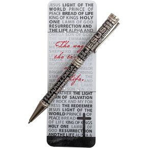 Dicksons Way The Truth Life Names of Jesus Antique Silvertone Metal ، بطاقة عرض تقديمية ملهمة ، قلم محول للكتابة ، حبر أسود ، عزباء