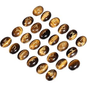 Amogeeli 25pcs Oval Runes Stone Flatback Cabochons Set for Craft Jewelry Making, 13x18mm