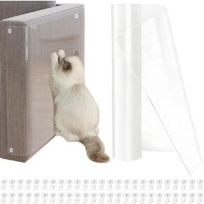 Self-Adhesive Cat Scratch Furniture Protector- 11.8inchx16.4ft - Protect Couch from Cat Scratching with Twist Pins (Clear,with 50 Twist Pins)