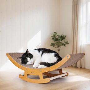 سرير من الورق المقوى Cat Scratcher مع منحنى 160 درجة من العمود الفقري-2 في 1 في 1 صالة وصالة ، من الورق المقوى والخشب الطبيعي والرطوبة ، أثاث القطط الكبير متعدد الوظائف للداخلية (23.5 بوصة)