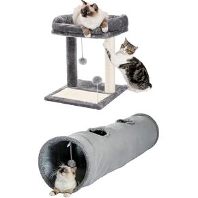 PAWZ Road Cat Scratching Post Bed Bundle with PAWZ Road Cat Tunnel 51 Inches Long Cat Toys Collapsible Tunnel 12 Inches in Diameter