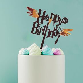Harry Potter Themed Birthday Cake Topper, Acrylic Magic Staff Glasses Wing HP Magic Theme Cake Decoration Baby Shower Birthday Party Decoration Supplies (1PCS HB)