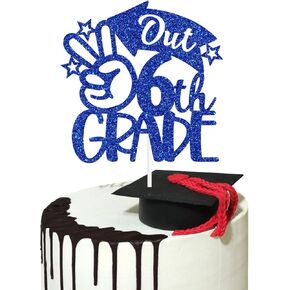 السلام خارج الصف السادس الكعكة توبر ، الدرجة السادسة خريج ، Happy Sixth Grade التخرج ديكورات للأطفال الأزرق اللمعان