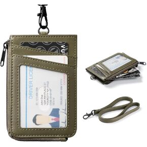 VULKIT Leather Work ID Badge Holder for Lanyard with Zipper Pocket, Work Badge Lanyard for Women and Men, Suitable for Offices Staff, Teacher, Can Hold Coins, Key, Cash, Credit Card, Navy Blue