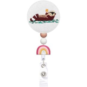 Silicone Beaded Badge Reel Sea Otter with A Popsicle Badge Reels Retractable, with Alligator Clip, 24 inches Thick Pull Cord