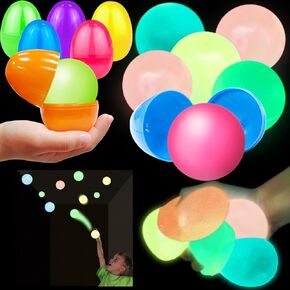 12 Pack 3" Large Prefilled Easter Eggs Glow in The Dark Sticky Ceiling Ball Easter Basket Stuffers Essential Stress Relief Fidget Toys Easter Eggs Hunt Party Favor Gifts for Kids Boys Girls Toddler