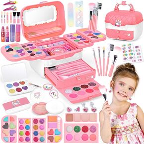 deAO Kids Makeup Kit Girl Toys 80 PCS Washable Makeup Sets Makeup Vanities Birthday for Toddler 3 4 5 6 7 8 9 10 Years Old