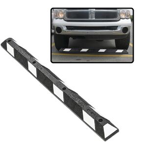 Checkers Park-It® 3 Foot Long 100% Recycled Rubber Parking Stop, 3' x 6" x 4", Parking Lot Curb Wheel Stopper, Highly Visible Black/White, GNRS1320WH