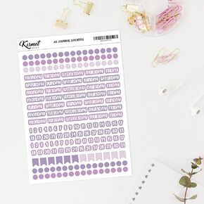 A5 Days Dots and Number Stickers in Blue - 5.3" x 8.3" - Craft Journal Snail Mail Planner Journal Diary Paper Sticker Sheet