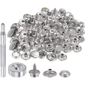 HARFINGTON 150PCS Canvas Snap Kit 5/8" Marine Grade Stainless Steel Snaps Screw Snap Button Fasteners Kit Snaps for Boat Cover Carpet Repairing with 2 PCS Setting Tool, Silver Tone