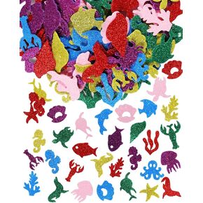 LENSARKU 240 PCS Glitter Sea Animals Foam Stickers Bulk Colorful Self-Adhesive Ocean Fish Sea Turtles Crabs Foam Stickers for Kids Scrapbooking DIY Craft Greeting Cards Home Wall Decoration