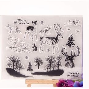 Merry Christmas Deer Elk Bird Winter Wonderland Trees Clear Stamps for Card Making Decoration and DIY Scrapbooking