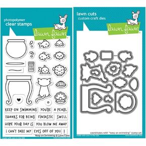 Lawn Fawn Keep on Swimming 4"x6" Clear Stamps and Coordinating Custom Craft Dies, Bundle of Two Items (LF 1955, LF1956)