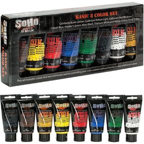 Soho Urban Artist Body Body Body Paint - مجموعة من 8-75 مل - متنوعة - سميكة وغنية ، تغطية ممتازة ، جودة مهنية - فنانين من الأكريليك
