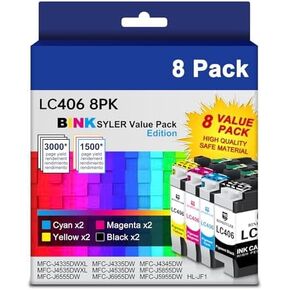 LC406XL Black Ink Cartridges for Brother LC406 LC406XL LC406BK LC406XLBK Ink Work for Brother MFC-J4335DW MFC-J4535DW MFC-J5855DW MFC-J6555DW Printer (2xBlack) 2PKS
