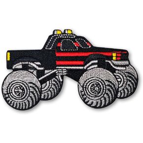 Black Monster Truck 4 * 4 Pickup Auto Racing Big Wheel Car Cartoon Embroidered Sew on Iron on Patch Applique for Clothing Vasts