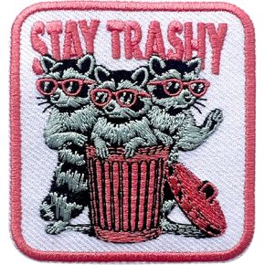 Stay Trashy Raccoon Patch, Sarcastic Raccoon Size 3 Inches Iron On Embroidery Patch for Hats Clothes Backpacks Jeans, DIY Sew On Patches, Fabric Patches, Trashy Patches, Gifts for Boy Girl