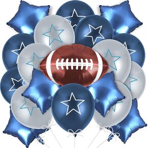 19Pcs Football Party Decorations Cowboys Navy Blue Star Balloon Bouquet American Rugby Balloons Cowboy Birthday Party Photo Booth Prop Background Supplies for Super Sports Game Day Decor