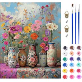 Lxmsja Flowers Paint by Numbers Att for البالغين ، طلاء أكريليك قديم من خلال الأرقام للبالغين المبتدئين ، مستلزمات DIY Craft Moodies مجموعات زيت للزيت لديكور الجدار المنزلي 16 × 20 بوصة (بدون إطار)