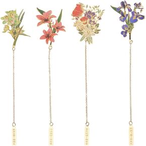 Infunly Flowers Metal Starks with Chain Romantic Romantic Formmark Flower Book Page Marker Metal Charm Gowmblan