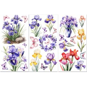 PLIGREAT 3 Sheets Rub on Transfers for Crafts and Furnitures Purple Iris Butterfly Waterproof UV DTF Transfer Stickers for Wood Dressers Decor Ceramic Glass Porcelain Decorative Transfer Stickers