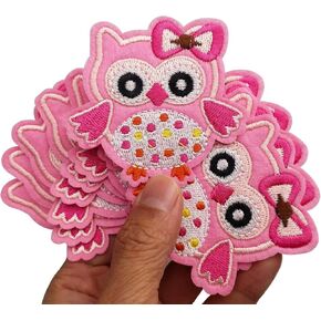 2.8“x2.5" 12pcs Woodland Animal Spring Pink Owl Hoot Iron On Embroidered Patches Appliques Machine Embroidery Needlecraft Kids Project