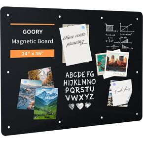 GOORY Magnetic Board Kid Magnet Bulletin Board Pre-drilled Mounting Screw and Circular Magnet Included Memo Vision Board to Display Note Photo Number Animal for Home Office School (Black 24" x 36")