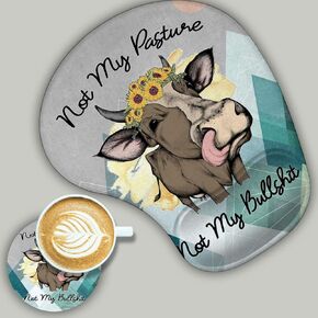 2 Pack Gaming Mouse Pad and Coaster,Ergonomic Mouse Pad with Wrist Support Gel,Non-Slip PU Base,Easy Typing Pain Relief Effect,Suitable for Office and Home (Cute Cow)