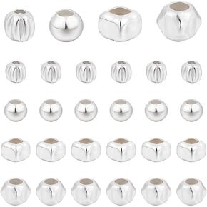 PH PandaHall 55Pcs 925 Sterling Silver Spacer Beads 4 Styles 3mm Smooth Loose Beads Beading Supplies Bracelet Spacer Beads for Crafts Ring Necklace Bracelets Jewelry Making