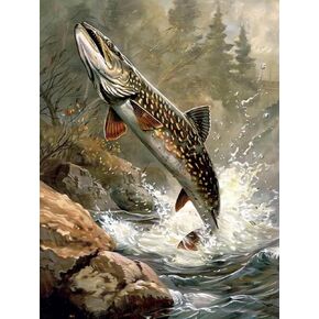 Bimkole 5D Diamond Art Kits for Adults Fish, Full Drill DIY Rhinestone Embroidery Set Paint with Diamonds Art by Number Kits Cross Stitch Home Wall Craft Decoration Animal 12x16 inch