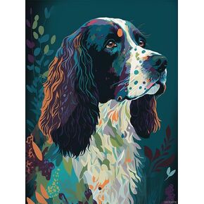Eatukyic English Springer Spaniel Diamond Painting Kits للبالغين ، Animal Simular 5D Diy Diamond Art Kits Full Drill Diamond for Gift Decor Gem Gem Arts 12x16inch