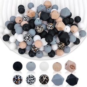 MIIIM 120 PCS حبات السيليكون 15 ملم ، حبات السيليكون لصنع سلسلة المفاتيح ، حبات السيليكون للأقلام ، حبات مطاطية لصنع الحبل (الفهد)