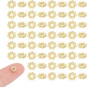 UniCraftale 100pcs حقيقية 18 كيلو الذهب مطلي بالزهرة الفواصل حبات الفولاذ المقاوم للصدأ 6 ملم الثلج الثلج حبات الفضفاض