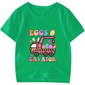 Kids Easter Shirt Boys Girls Eggs Hunts Tractor Monster Truck Graphic Tees Toddler Easter Bunny Short Sleeve T-Shirt Top