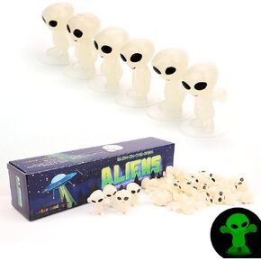 Glow in The Dark Alien Figurines for Kids in Gift Box - 48 Pcs Small Halloween Party Favors - Goodie Bag Fillers Pinata Stuffers - Halloween Toys - Bulk Gifts for Kids Vending Machine Toy Easter Toys