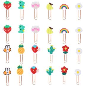 Yueton 24pcs مقاطع ورق كرتونية لطيفة حيوانات حيوان زهرة صغيرة من الورق الورقي السيليكون المعدني مقاطع مرجعية ملفات الملاحظة علامات كتاب للمكتب والمدرسة والمنزل وحفل حفل الزفاف