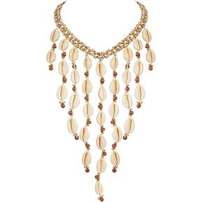 Firstmeet Layed Cowrie Shell Necklace With Glod Coin Pendant Handmade Hawaiian Puka Seashell Choker