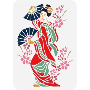 Benecreat اليابانية Geisha Stencils ، 8 × 12 بوصة راقصة أو شرقية قابلة لإعادة الاستخدام القابلة لإعادة الاستخدام من البلاستي